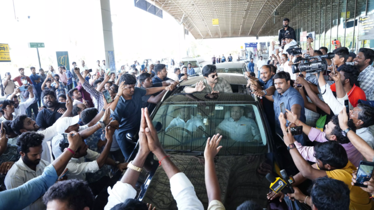 Ram Charan Arrives in Rajahmundry to Campaign for Pawan Kalyan
